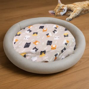 Plush Cat Bed – Cartoon Print